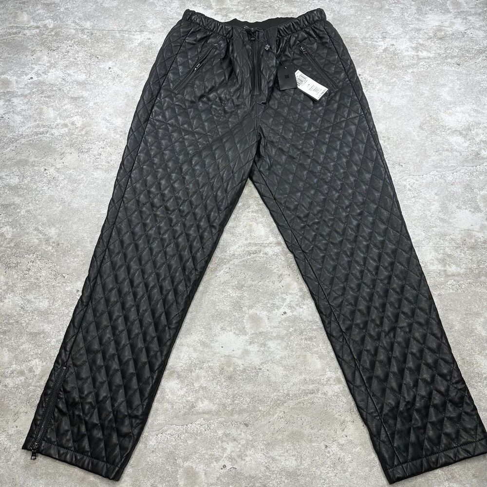 BCBG Max Azria Lucien Quilted Faux Leather Pants Black Size M NWT